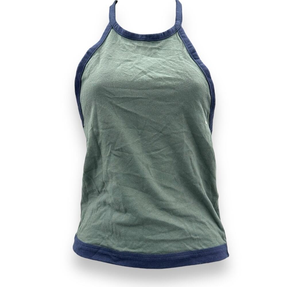 American Eagle Gray & Navy Blue Halter Neck Open Back‎ Tank Top Sz S NEW